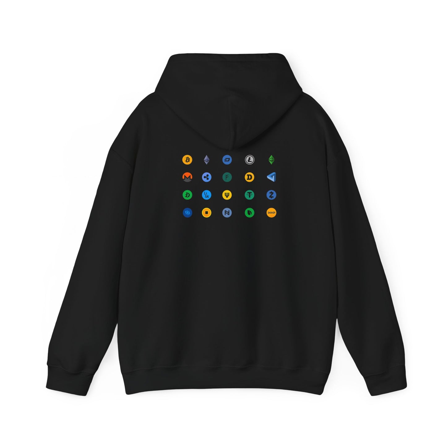 Crypto Hoodie with Bitcoin, Ethereum, Dogecoin, Ripple Logos - Comfy Blockchain Wear for Crypto Enthusiasts - Perfect Gift for Techies