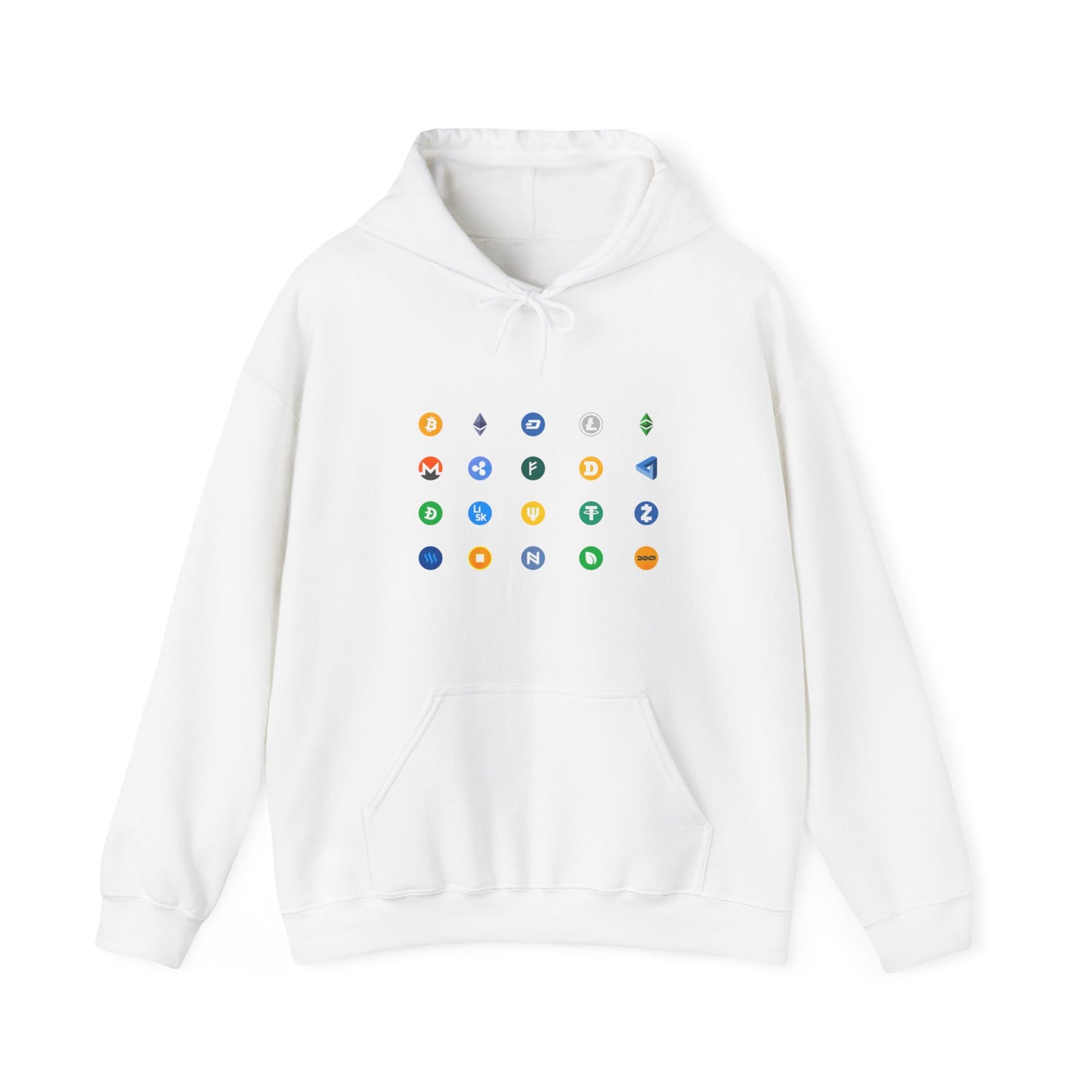 Crypto Hoodie with Bitcoin, Ethereum, Dogecoin, Ripple Logos - Comfy Blockchain Wear for Crypto Enthusiasts - Perfect Gift for Techies