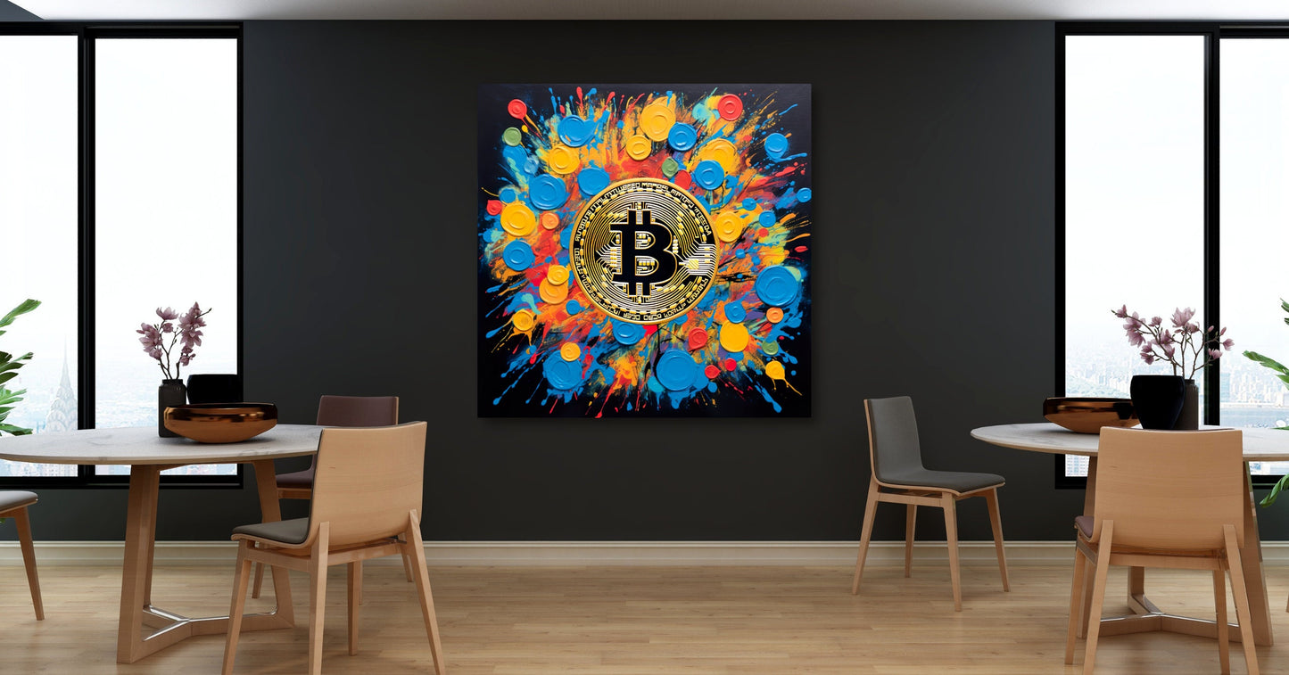 Bitcoin Colorful Art, Bitcoin Canvas, Bitcoin Abstrakt Art.