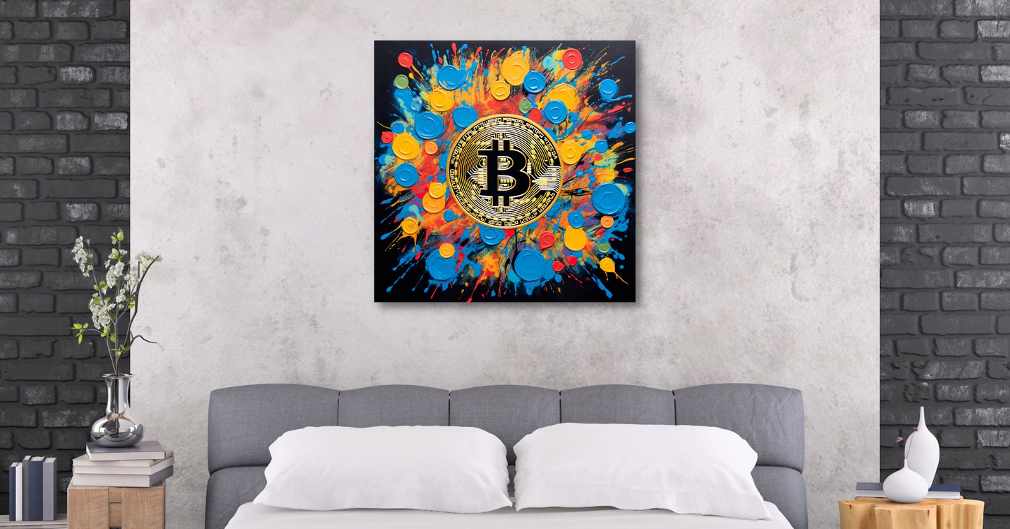 Bitcoin Colorful Art, Bitcoin Canvas, Bitcoin Abstrakt Art.