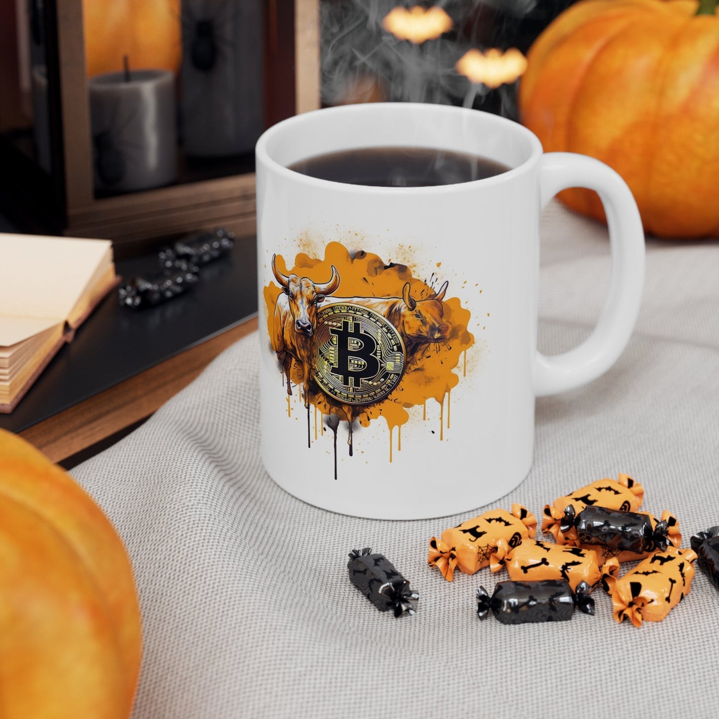 Bitcoin Bull Ceramic Mug - Eye-Catching Design for Crypto Fans, Ideal for Home or Office Use, Unique Gift for Tech-Savvy Friends