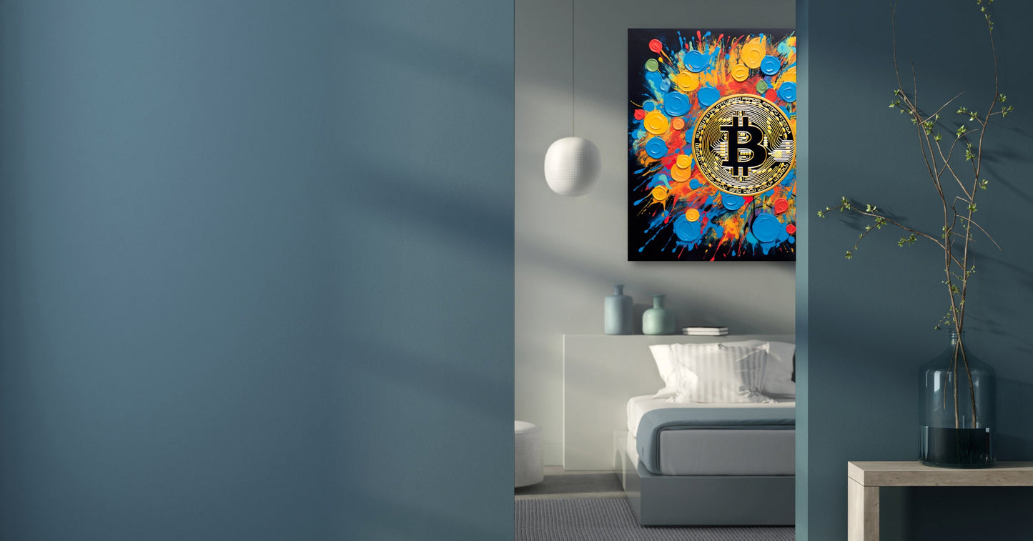 Bitcoin Colorful Art, Bitcoin Canvas, Bitcoin Abstrakt Art.