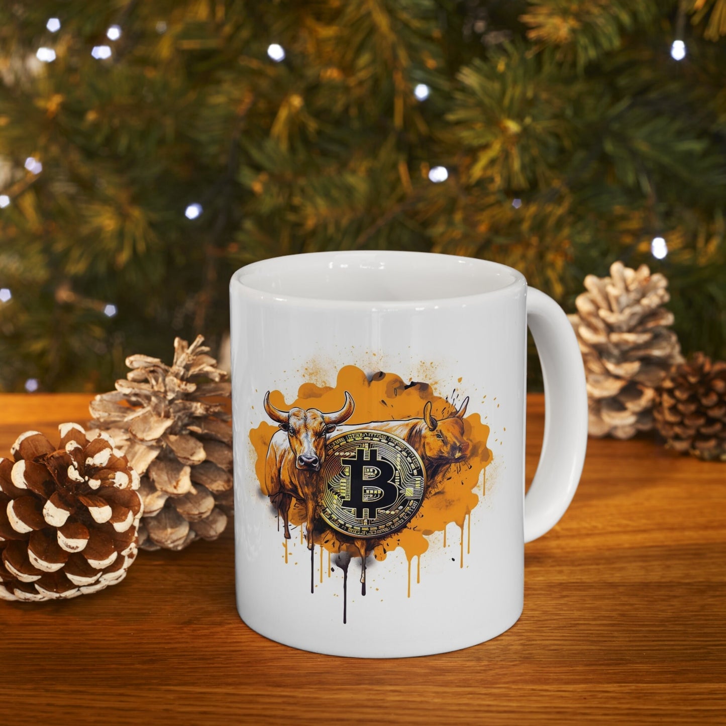 Bitcoin Bull Ceramic Mug - Eye-Catching Design for Crypto Fans, Ideal for Home or Office Use, Unique Gift for Tech-Savvy Friends