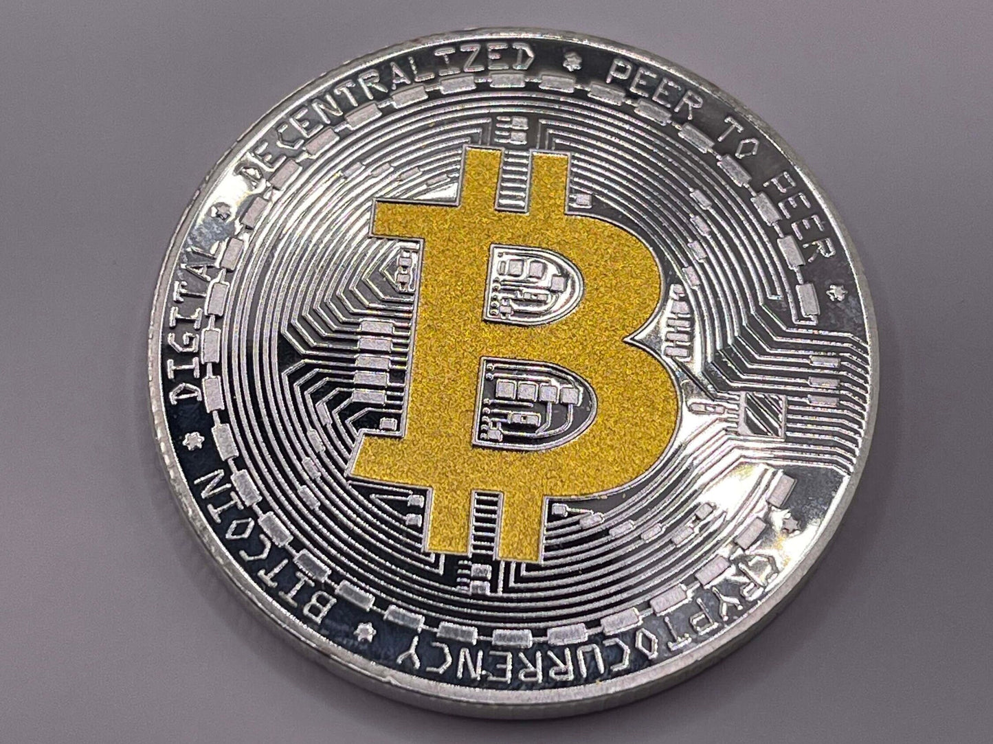 Limited Edition Silver and Gold Bitcoin Collectible, Dual-Tone BTC Coin for Display, Perfect Gift for Blockchain Admirers