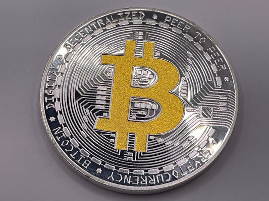 Limited Edition Silver and Gold Bitcoin Collectible, Dual-Tone BTC Coin for Display, Perfect Gift for Blockchain Admirers