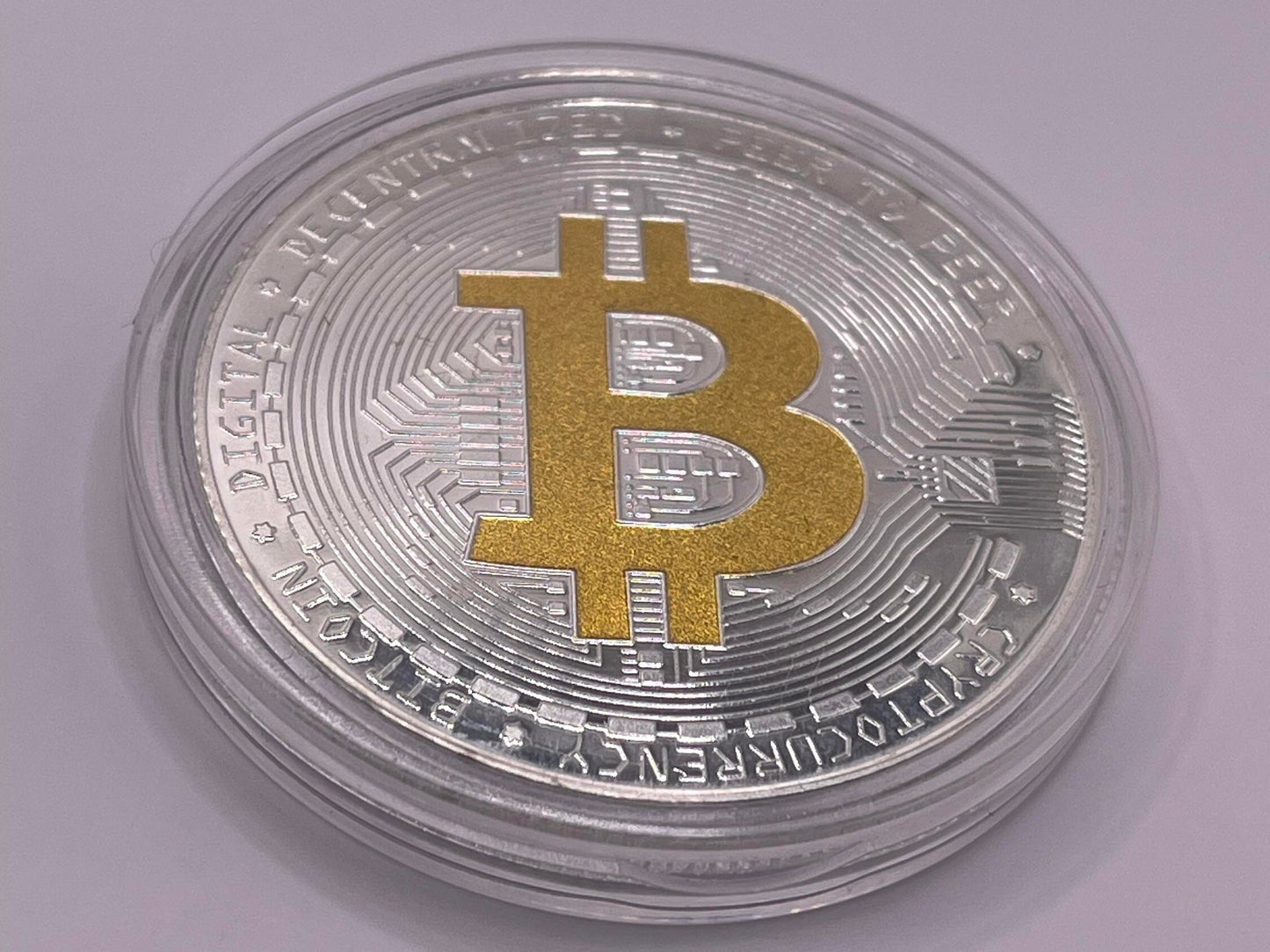 Limited Edition Silver and Gold Bitcoin Collectible, Dual-Tone BTC Coin for Display, Perfect Gift for Blockchain Admirers