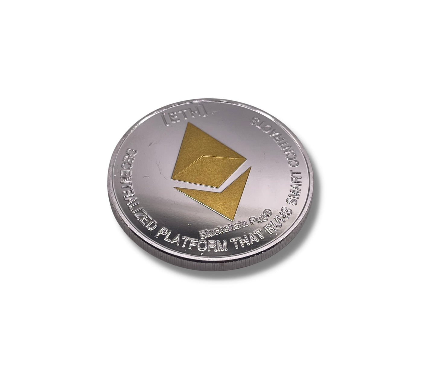 Ethereum Collector's Coin - Silver with Gold Logo, Commemorative Crypto Currency Display, Unique Investor Gift