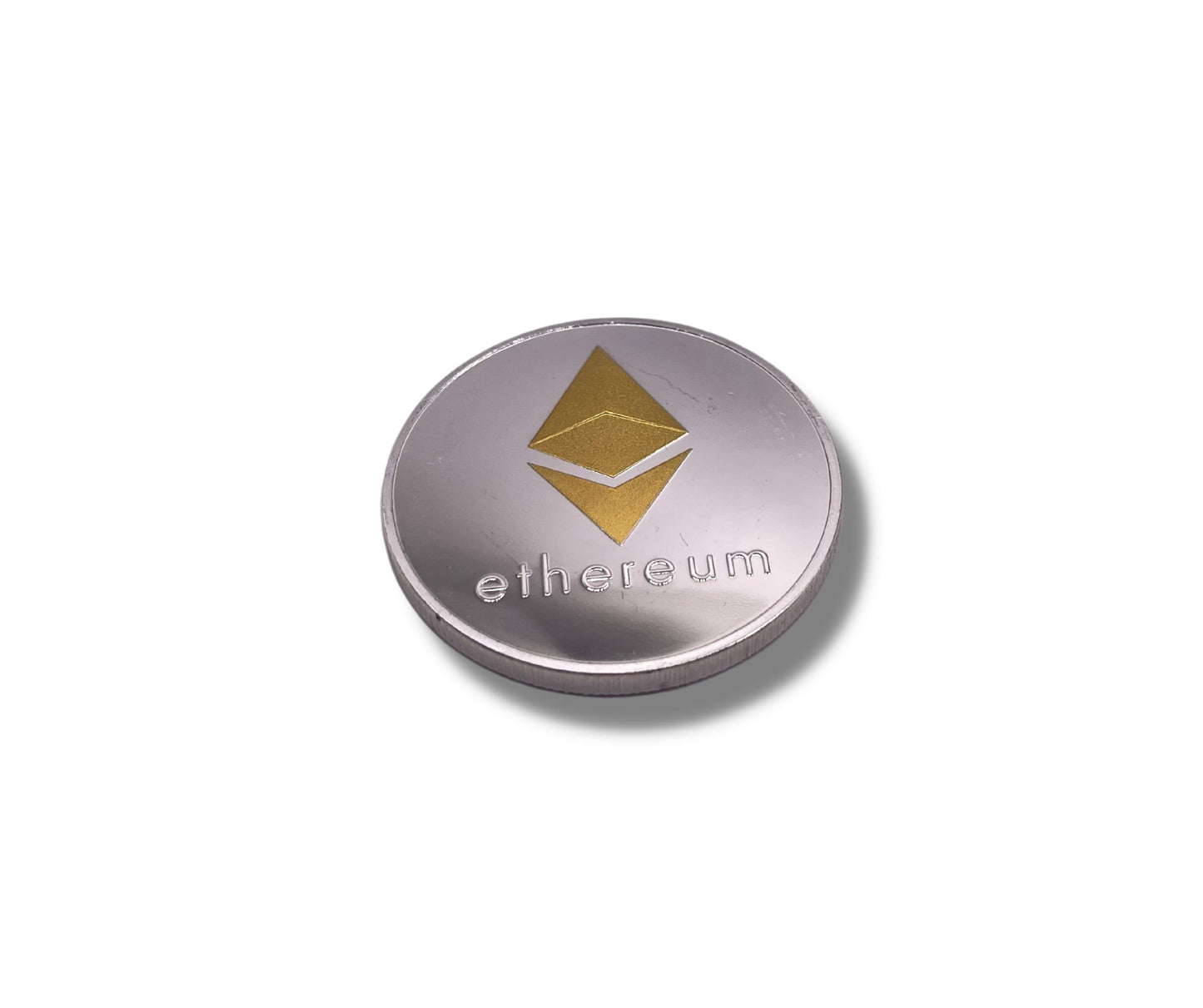 Ethereum Collector's Coin - Silver with Gold Logo, Commemorative Crypto Currency Display, Unique Investor Gift