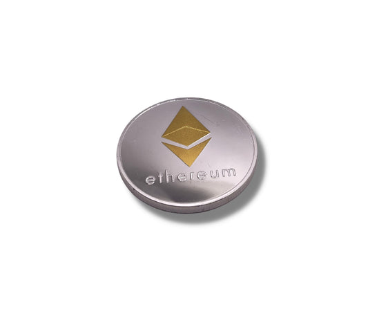 Ethereum Collector's Coin - Silver with Gold Logo, Commemorative Crypto Currency Display, Unique Investor Gift