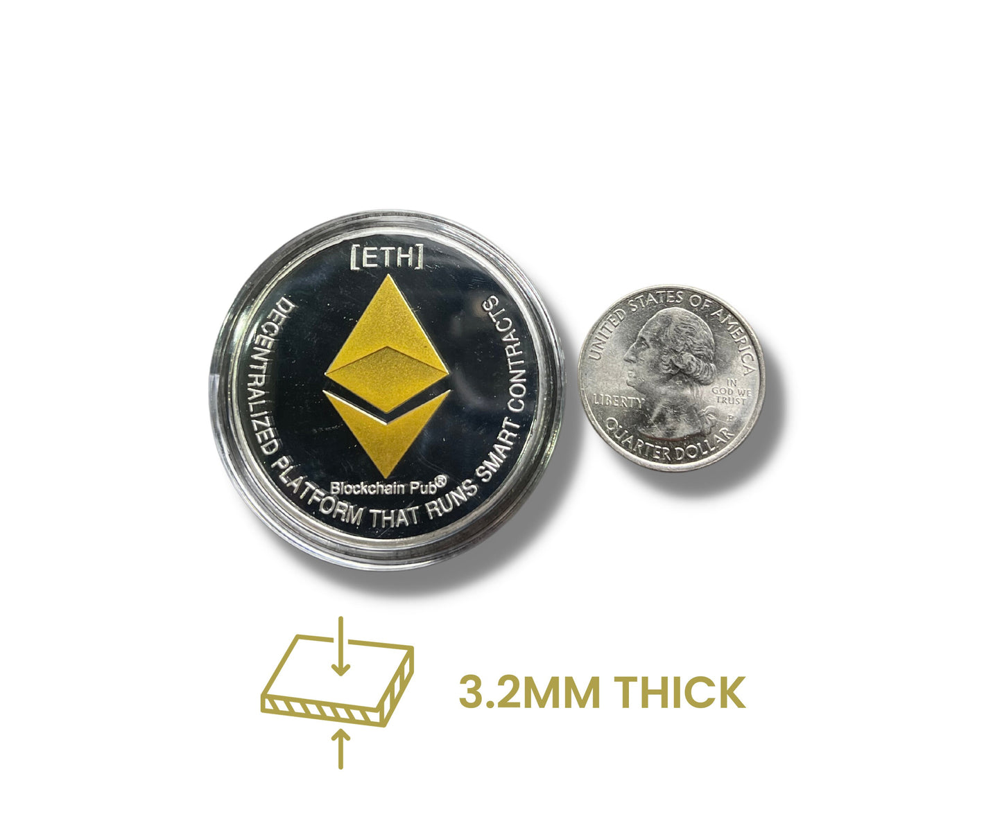 Ethereum Collector's Coin - Silver with Gold Logo, Commemorative Crypto Currency Display, Unique Investor Gift